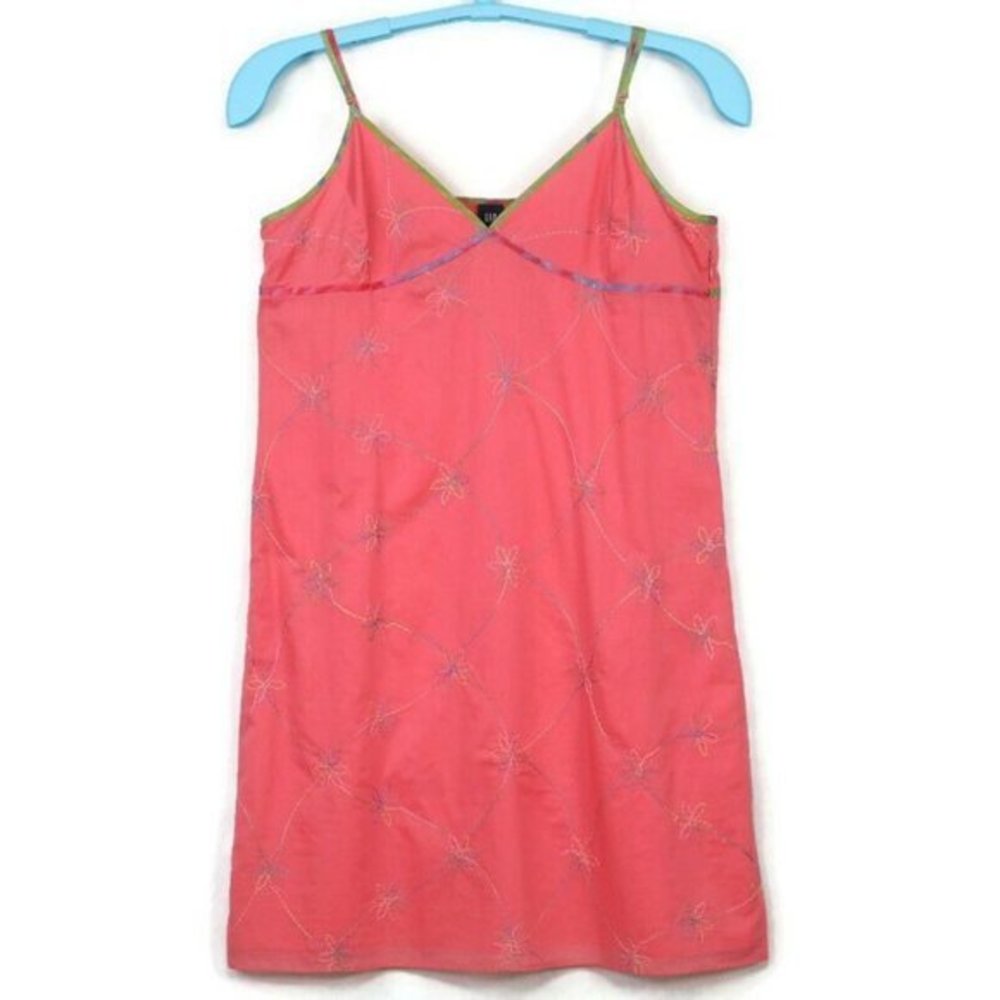 Gap Sundress Slip Dress Pink‎ Green Embroidered Spaghetti Strap 14